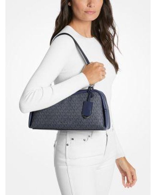 Michael Kors Blue Cecily Medium Signature Logo Shoulder Bag