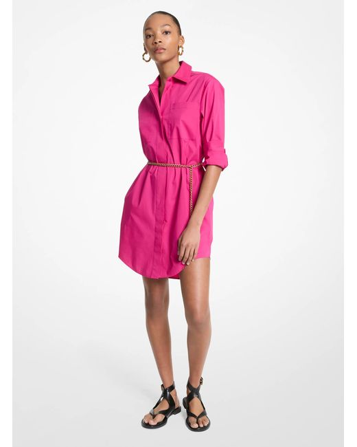 MICHAEL Michael Kors Pink Mk Stretch Cotton Belted Shirtdress