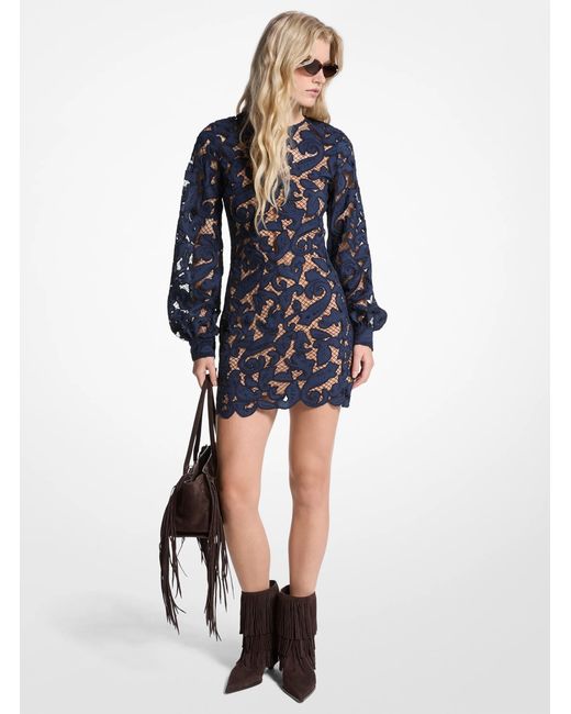 MICHAEL Michael Kors Blue Mk Paisley Lace Blouson-Sleeve Dress