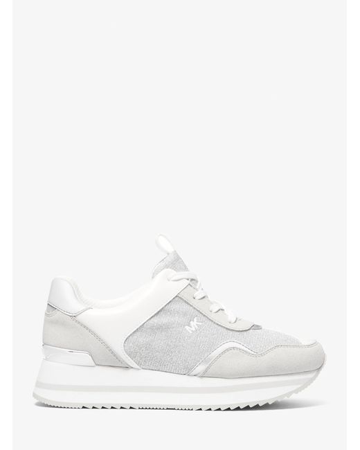 MICHAEL Michael Kors White Mk Raina Glitter Chain-Mesh Platform Trainer