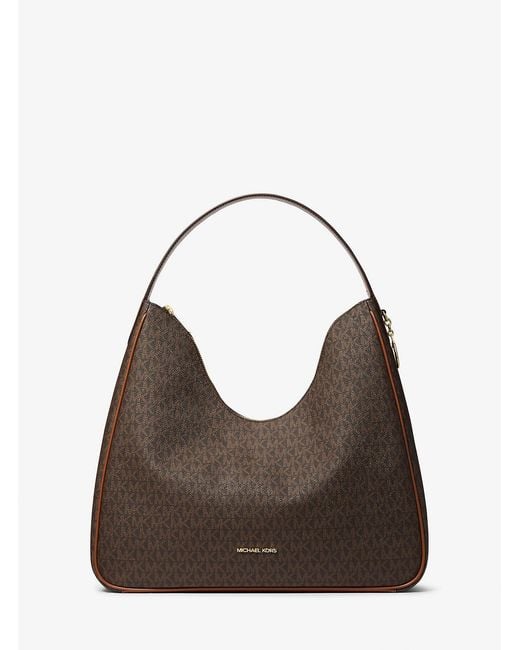 Michael Kors Outlet Brown Mk Nayla Medium Signature Logo Shoulder Bag