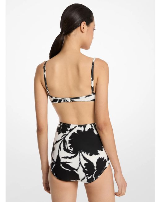 Michael Kors White Mk Floral Stretch Nylon Crepe Bikini Top And Brief Set