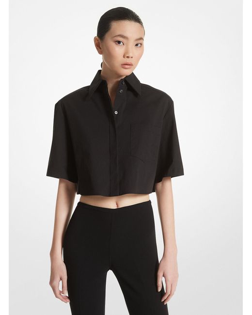 Mkcamisa Corta De Popelina De Algodón Elástica Michael Kors de color Black