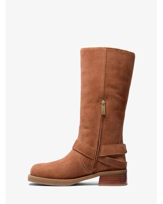 MICHAEL Michael Kors Brown Suede Moto Shearling-Lined Boots