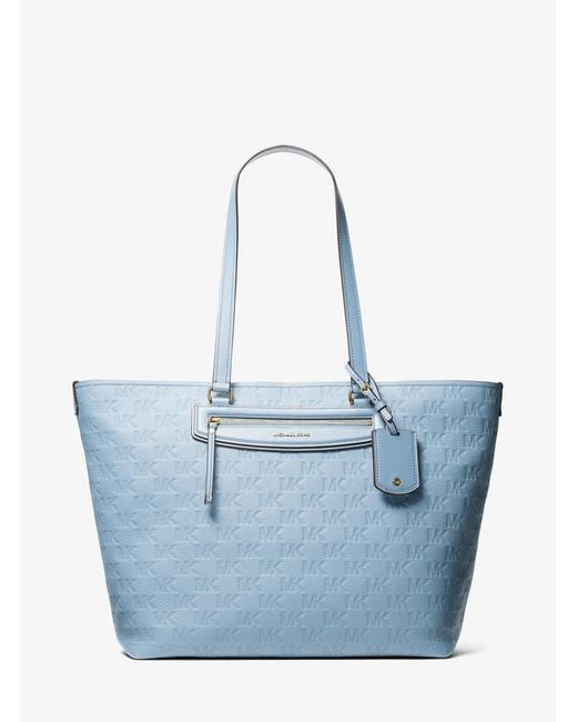 MICHAEL Michael Kors Blue Mk Jet Set Travel Extra-Large Logo Embossed Leather Tote Bag