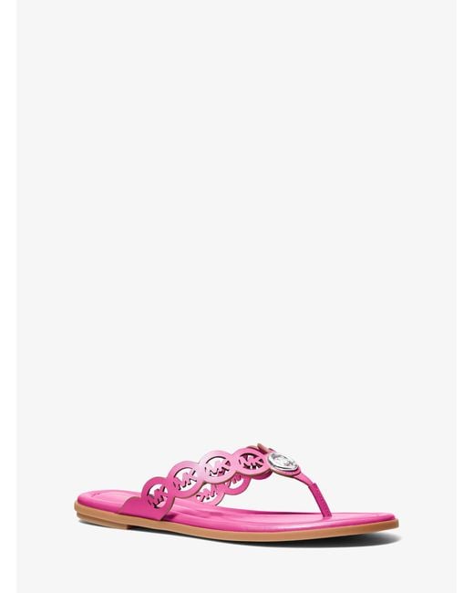 Michael Kors Pink Janie Perforated Logo Leather Sandal