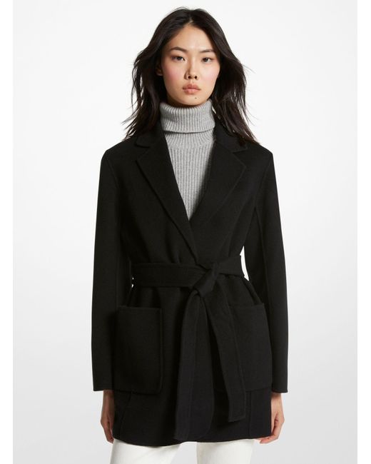 Manteau à ceinture en mélange de laine double face Michael Kors en coloris Black