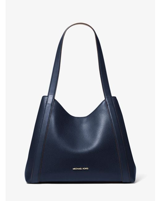 Michael Kors Outlet Blue Mk Rosemary Large Pebbled Leather Shoulder Bag