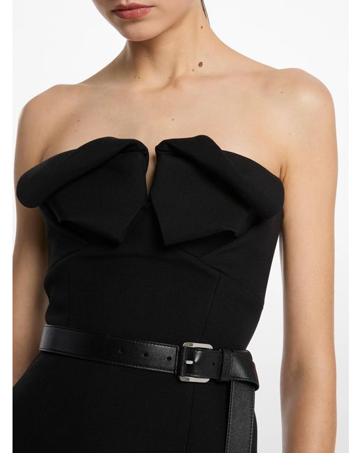 Michael Kors Black Mk Wool Gabardine Origami Strapless Sheath Dress