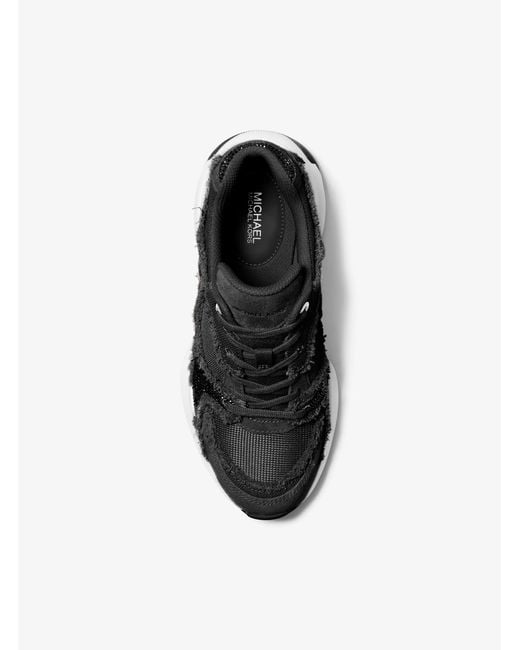 MICHAEL Michael Kors Black Mk Zuma Embellished Frayed Mixed-Media Trainer