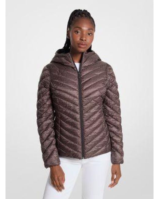 Michael Kors Black Chevron Logo Print Quilted Nylon Reversible Jacket