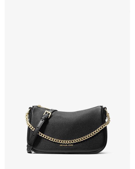 Michael Kors Outlet Black Mk Carmela Medium Pebbled Leather Convertible Crossbody Bag