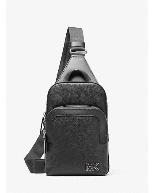 Michael Kors Black Edison Scratch-Resistant Crossgrain Leather Sling Pack for men