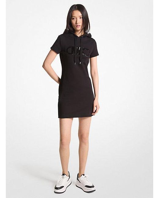 Michael Kors Black Mk Empire Logo Organic Cotton Terry Hoodie Dress