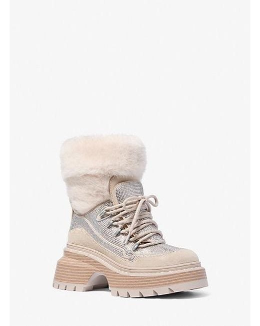 Michael Kors White Shiloh Embellished Mixed-Media Boot