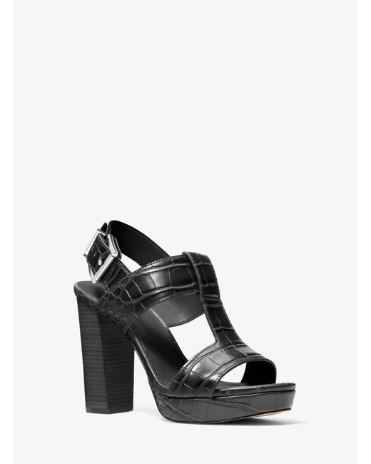 Michael Kors Becker Crocodile Embossed Faux Leather Platform Sandal in