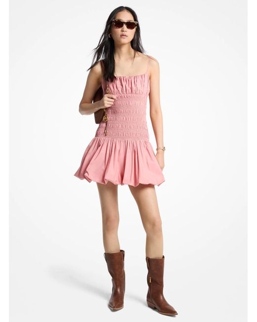 MICHAEL Michael Kors Pink Smocked Cotton Poplin Bubble-Hem Dress