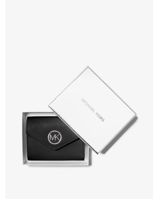 Michael Kors Black Mk Greenwich Medium Saffiano Leather Tri-Fold Envelope Wallet
