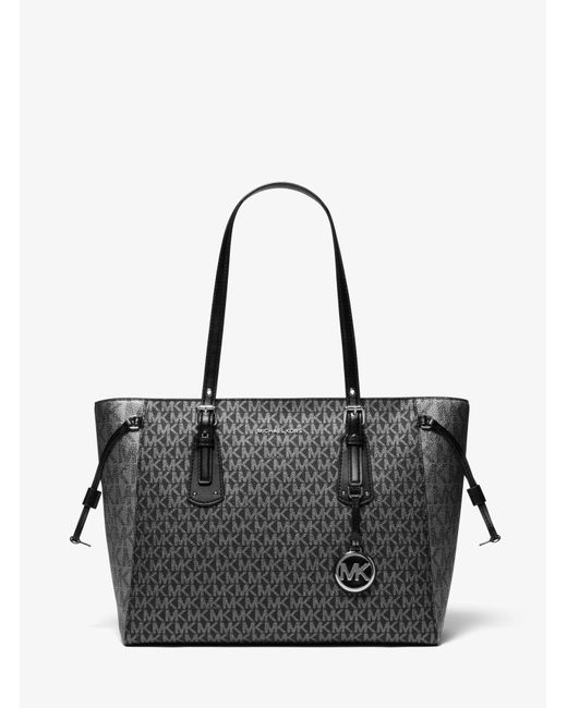 Michael Kors Voyager Medium Two-tone Metallic Logo Tote Bag in Black ...