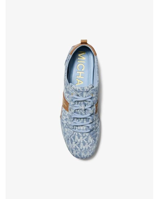 MICHAEL Michael Kors Blue Keely Signature Logo Print Denim And Leather Trainer
