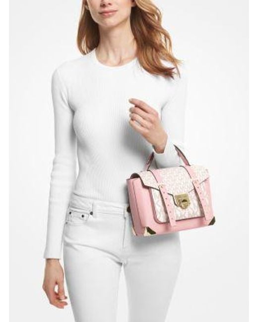 Michael Kors Pink Manhattan Medium Leather And Logo Satchel