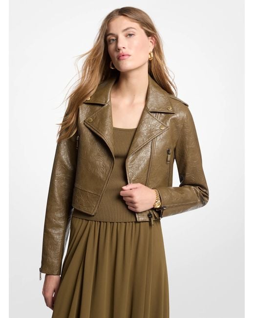 MICHAEL Michael Kors Green Mk Crinkled Moto Jacket