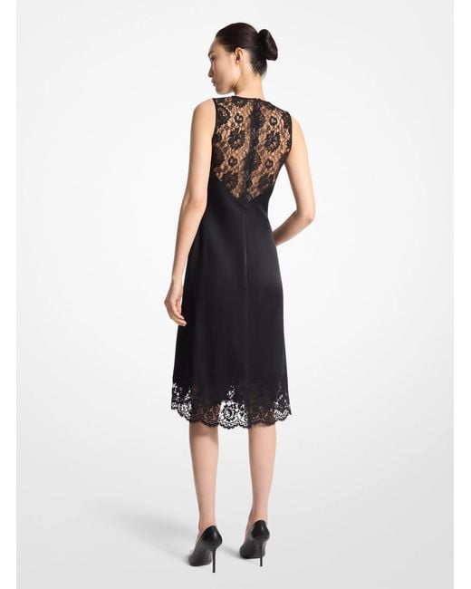Michael Kors White Mk Lace Trim Satin Charmeuse Dress