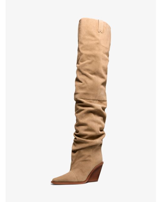 MICHAEL Michael Kors White Mk Noemie Suede Over-The-Knee Boot