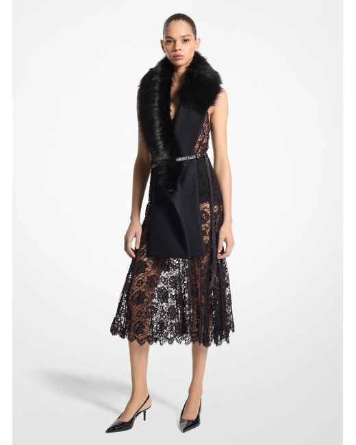 Michael Kors Black Mk Wool Melton Faux Fur Stole