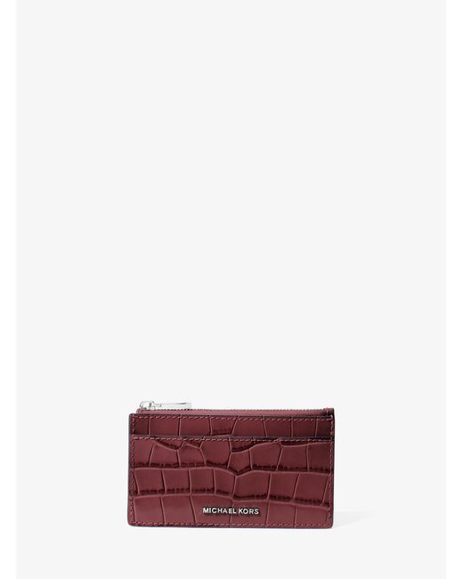MICHAEL Michael Kors Purple Mk Jet Set Small Crocodile Embossed Leather Card Case