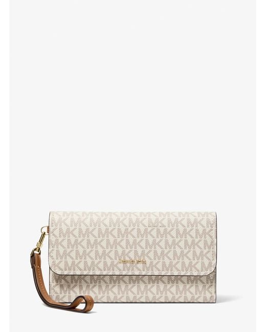 Michael Kors Natural Mk Jet Set Medium Signature Logo Smartphone Wristlet