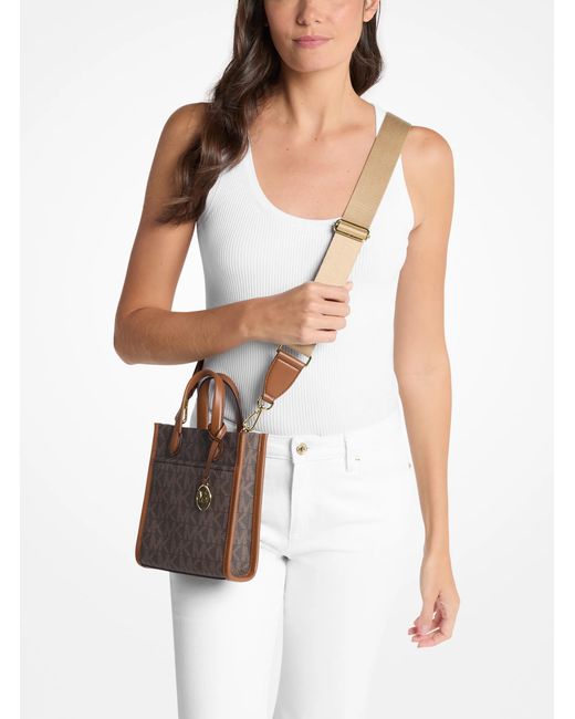 Michael Kors Outlet Brown Mk Gigi Extra-Small Signature Logo Crossbody Bag