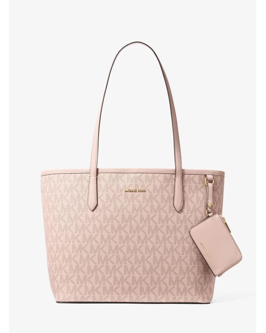 Michael Kors Outlet Pink Mk Jet Set Large Signature Logo Tote Bag