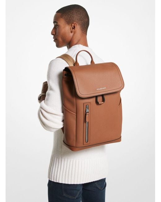 Michael Kors Brown Hudson Pebbled Leather Utility Backpack for men