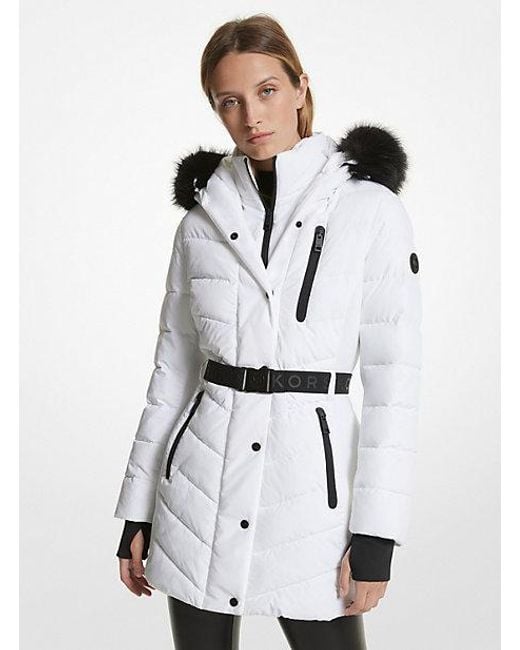 Michael Kors Faux Fur Trim Quilted Puffer Coat in White Lyst