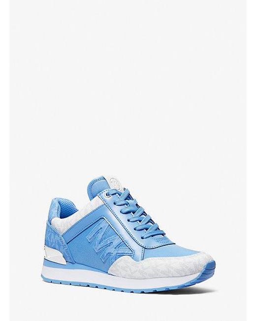 Michael Kors Blue Maddy Two-tone Signature Logo And Mesh Trainer