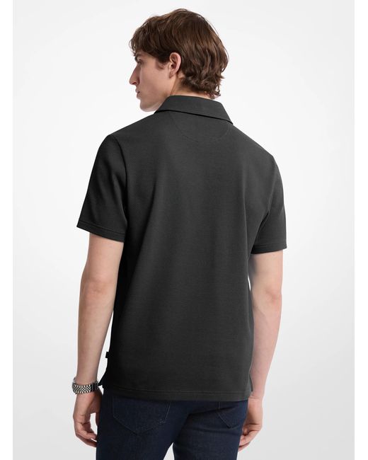 Michael Kors Black Mk Bubble Knit Stretch Cotton Polo Shirt for men