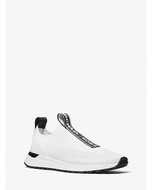 Michael Kors White Bodie Logo Embossed Stretch Knit Slip-on Trainer