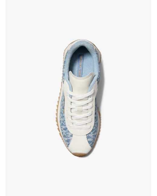 MICHAEL Michael Kors Blue Mk Rhodes Signature Logo Print Denim And Leather Trainer