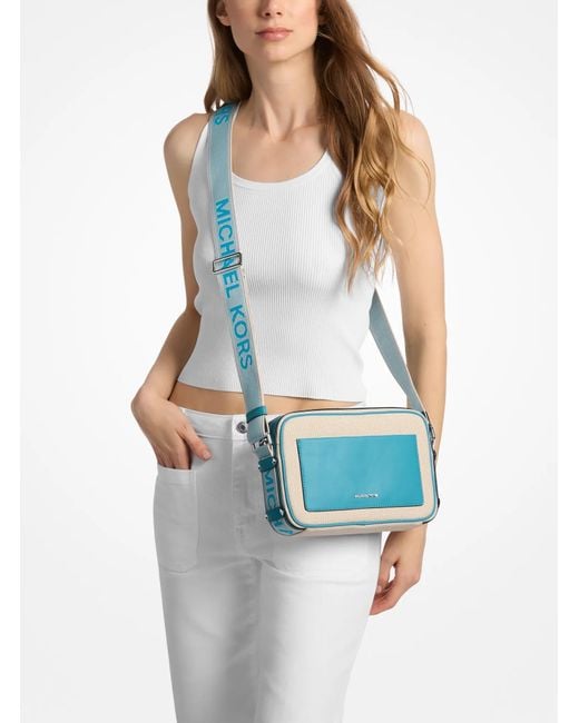 MICHAEL Michael Kors Blue Mk Maeve Large Canvas Crossbody Bag