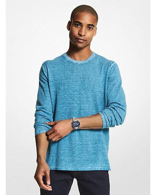Michael Kors Blue Linen And Cotton Blend Sweater for men