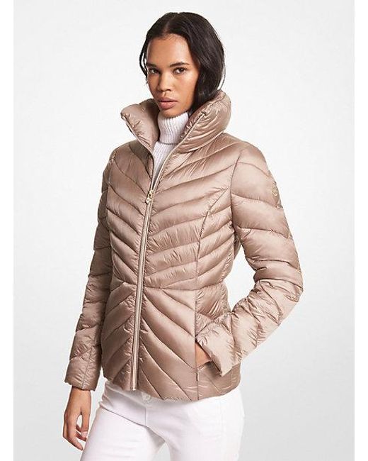 Michael Kors Natural Quilted Nylon Packable Puffer Jacket