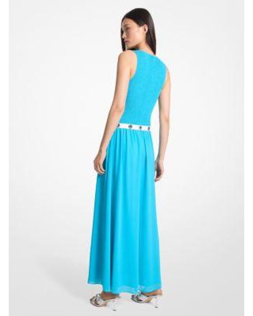 Michael Kors Blue Smocked Georgette Maxi Dress
