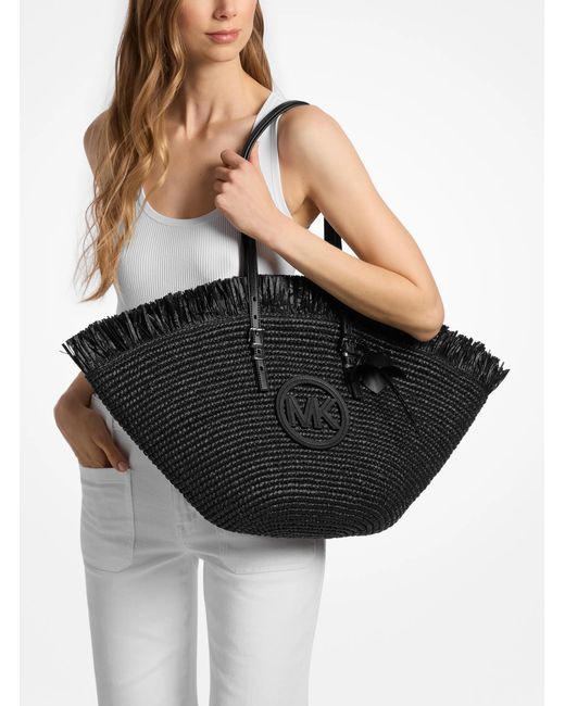 MICHAEL Michael Kors Black Mk Isa Large Hand-Crocheted Fan Tote Bag