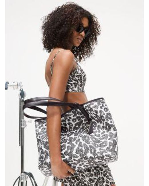 Michael Kors White Eliza Extra-large Leopard Logo Tote Bag