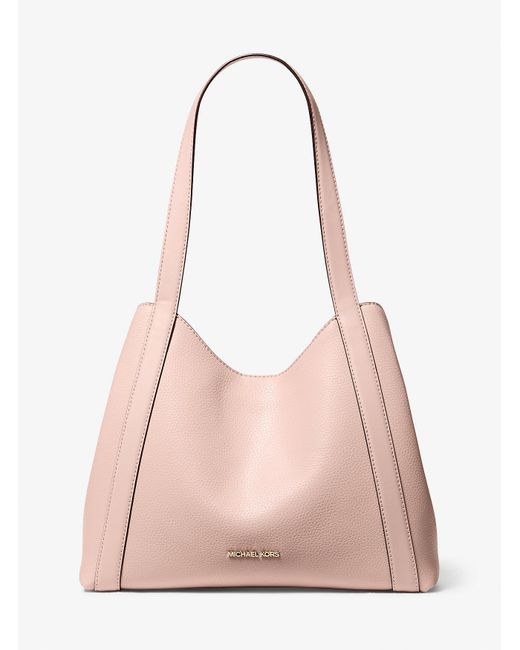 Michael Kors Outlet Pink Mk Rosemary Large Pebbled Leather Shoulder Bag