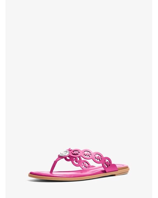 Michael Kors Pink Janie Perforated Logo Leather Sandal