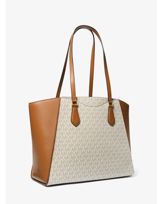 MICHAEL Michael Kors White Taryn Large Signature Logo And Leather Tote Bag