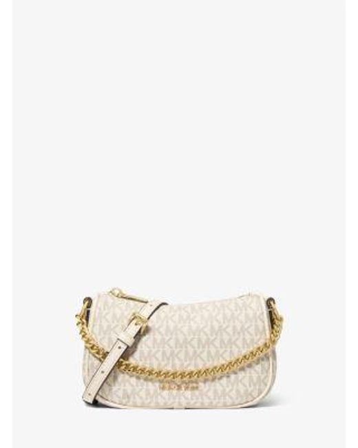Michael Kors Natural Carmela Small Signature Logo Convertible Crossbody Bag