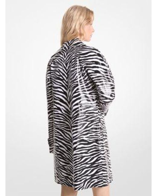 Michael Kors White Zebra Print Cotton Twill Balmacaan